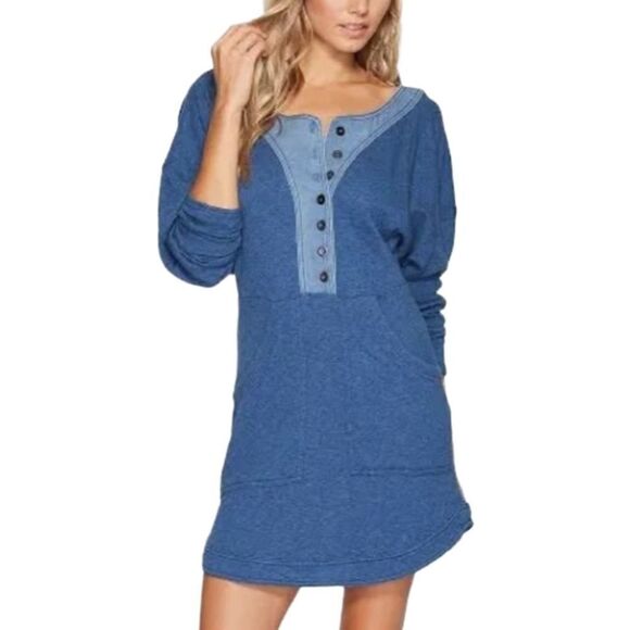 Free People Seeking Heart Mini Dress Soft Ocean Blue Button Up Dress Size Small - Picture 12 of 16